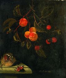 Dutch School, 17th Century Style Still Life With Butterfly, Peaches, Cherries and Chestnut